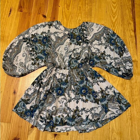 Free People High Plains Paisley Floral Balloon Sleeve V-Neck Mini Dress Small - Picture 14 of 14